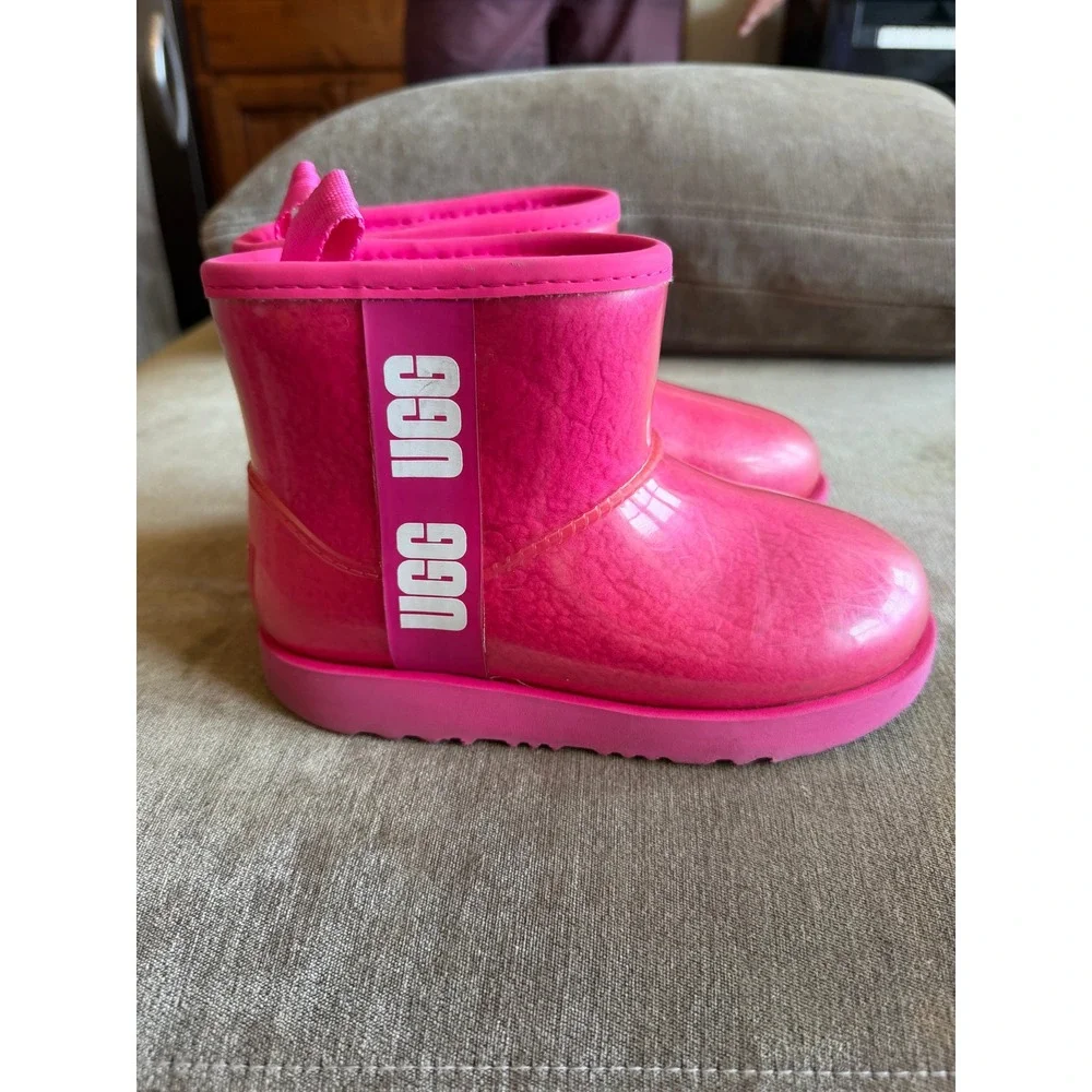 UGG Kids Classic Clear Mini II Taffy Pink Waterproof Boots 1112386K Size 13